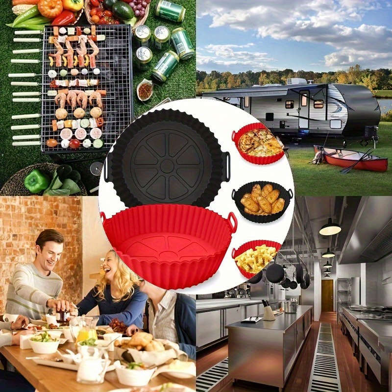 1pc Air Fryer Silicone Pan Three-dimensional Collapsible Air Fryer Mat Silicone Air Fryer Liner