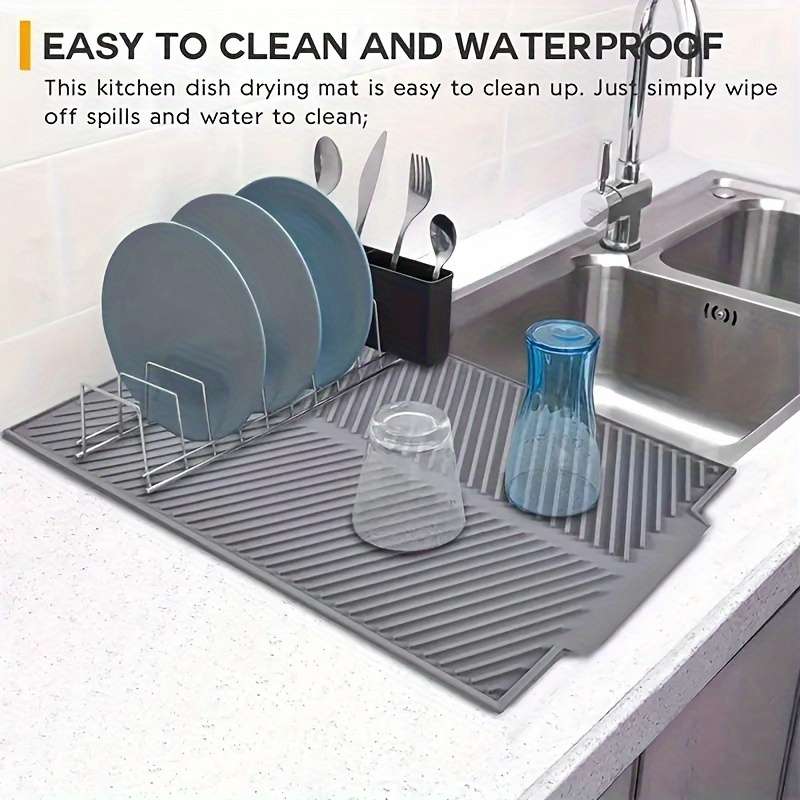 Silicone Dish Drying Mat - 1pc Multipurpose Draining Pad with Hanging Hole