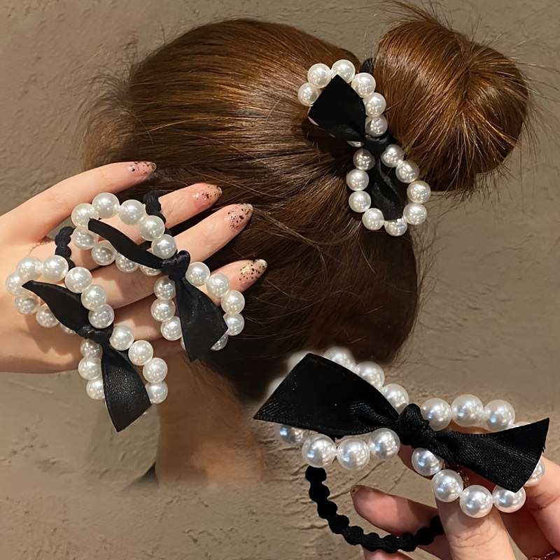 Vintage Faux Pearl Bowknot Hair Tie