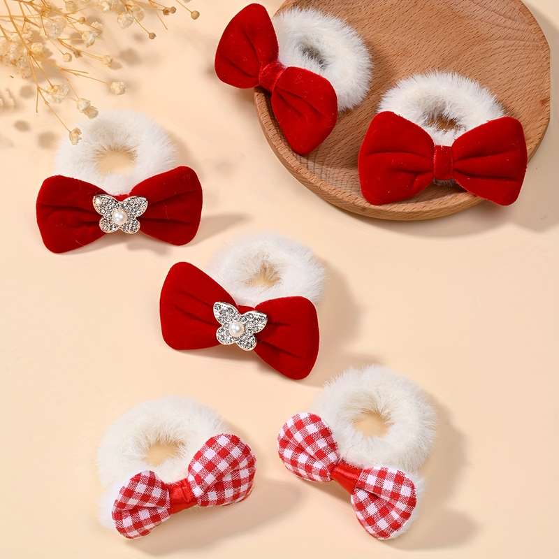Elegant Bow Plush Hair Ties for Teens