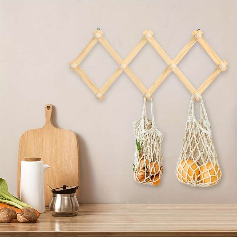 1pcs Folding Coat Rack Wooden Expandable Hanger with 10 Hooks