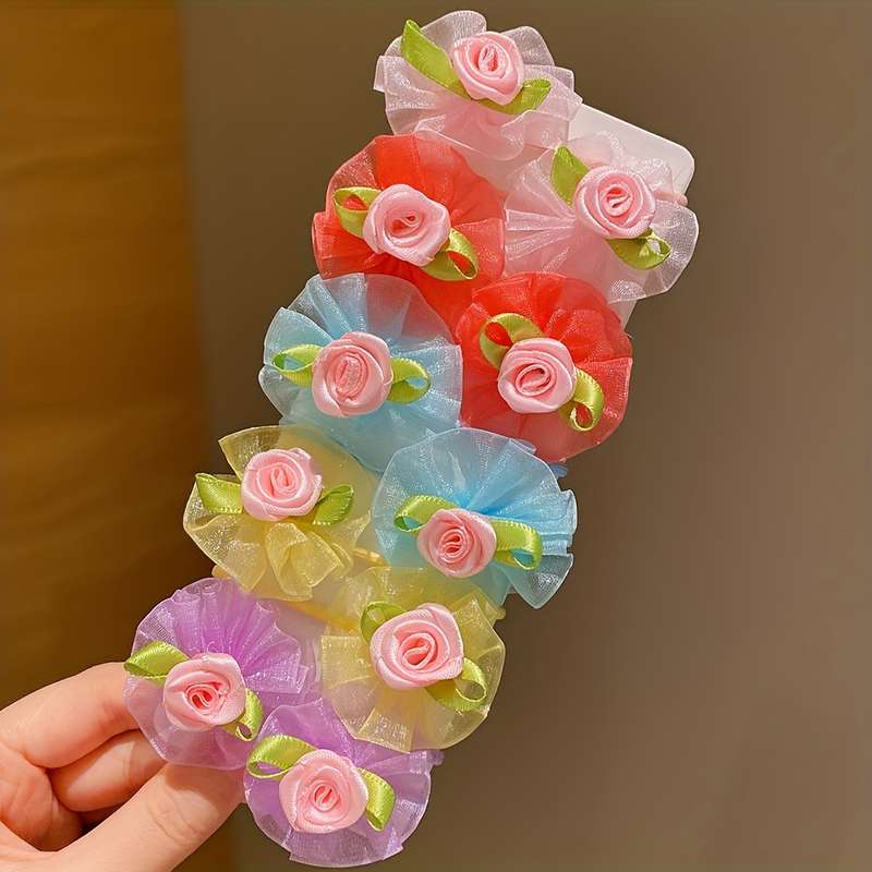 10pcs LEMON LOVE Floral Mesh Hair Ties