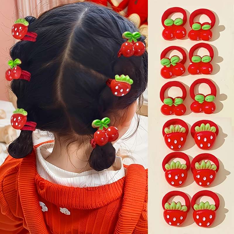 10pcs Cute Cherry & Strawberry Hair Ties Set