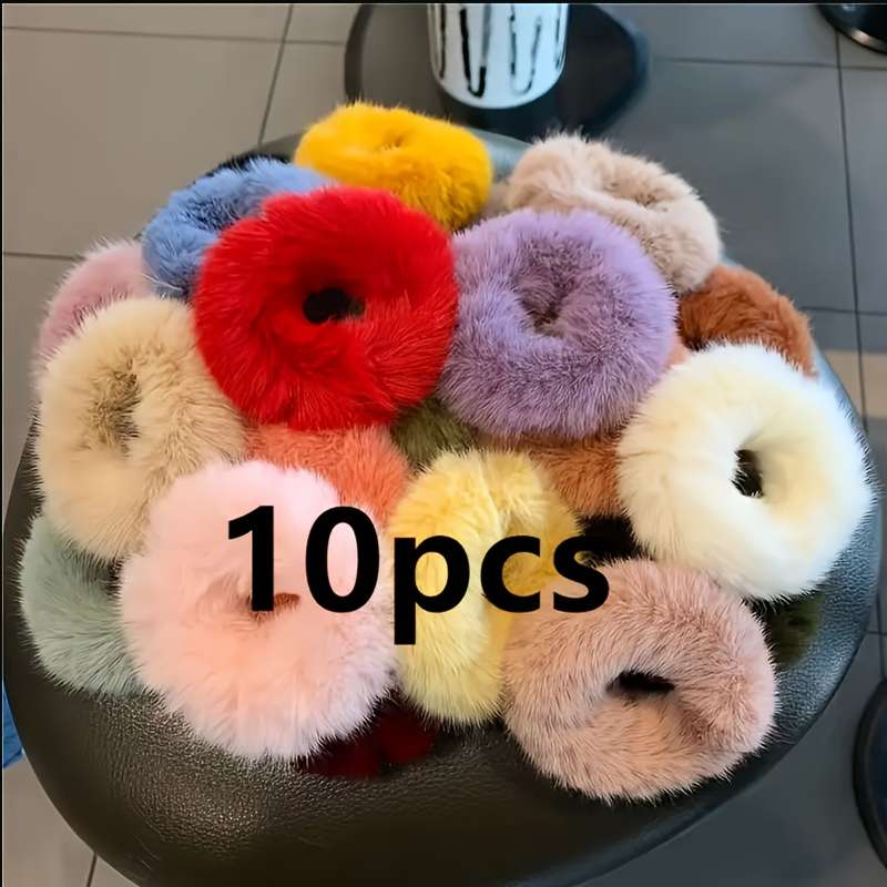 10pcs Soft Plush Hair Ties for Women