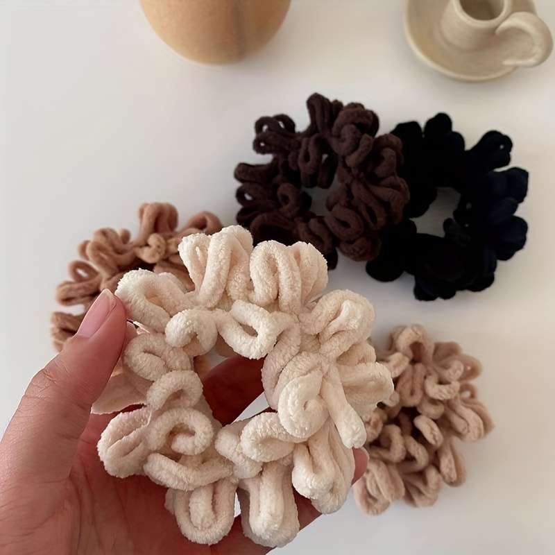 5pcs Soft Plush Ruffle Hair Ties