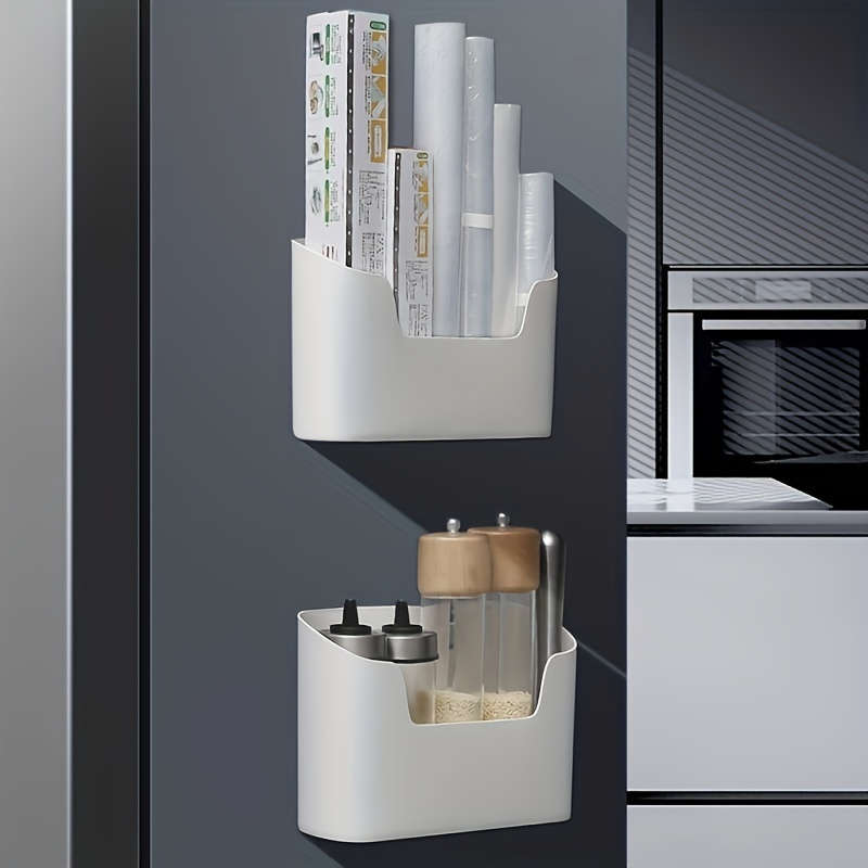 2pcs Punch-Free Wall-Mounted Plastic Storage Bins for Kitchen Bathroom