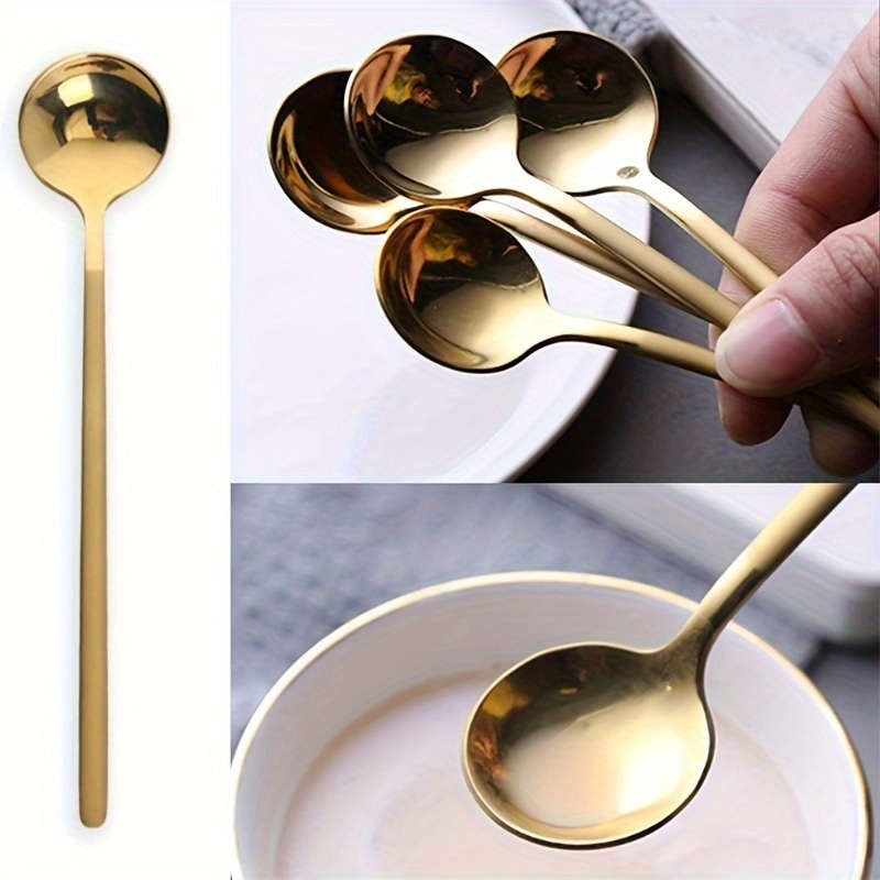 4pcs Golden Stainless Steel Long Handle Spoons Set