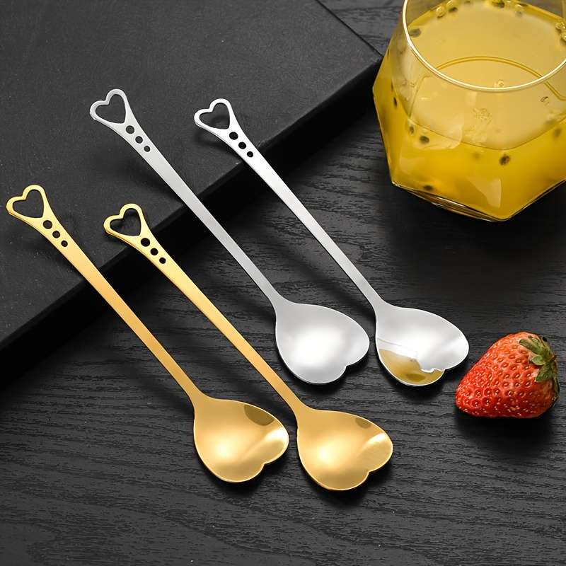 Stainless Steel Heart-shaped Spoon Dessert Hollow Handle Cake Spoon Stirring Spoon