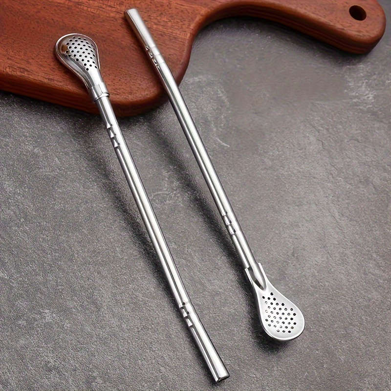 A Set Of Three Stainless Steel Straw Spoon