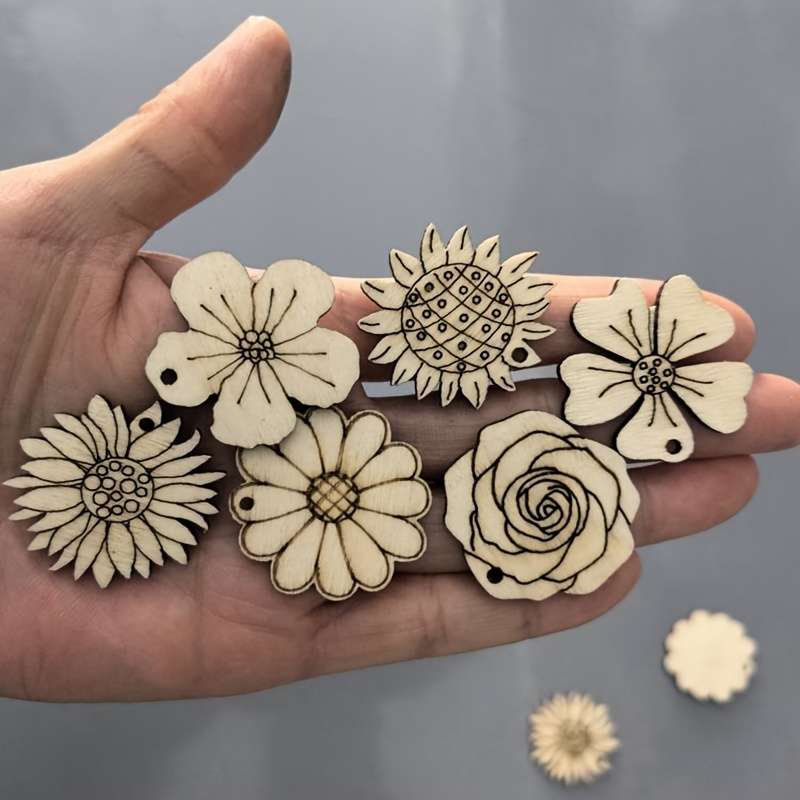 20pcs Mixed Mini Wooden Flowers Shapes fo