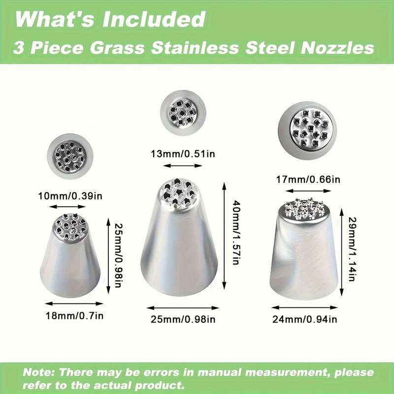 3pcs Stainless Steel Grass Icing Nozzles Set