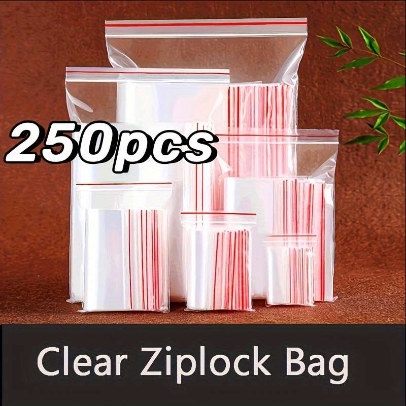250pcs Reusable Clear Plastic Zipper Bags
