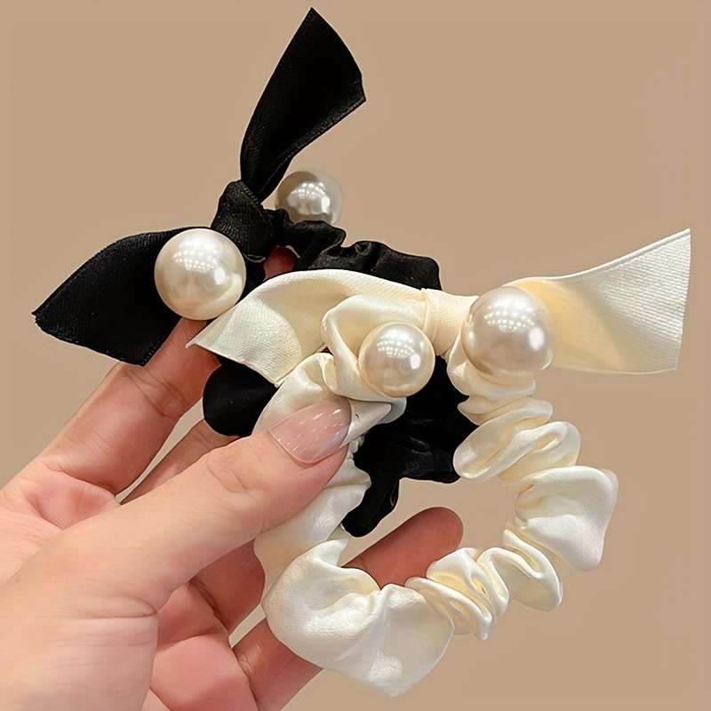 Elegant Pearl Bow Hair Tie Set