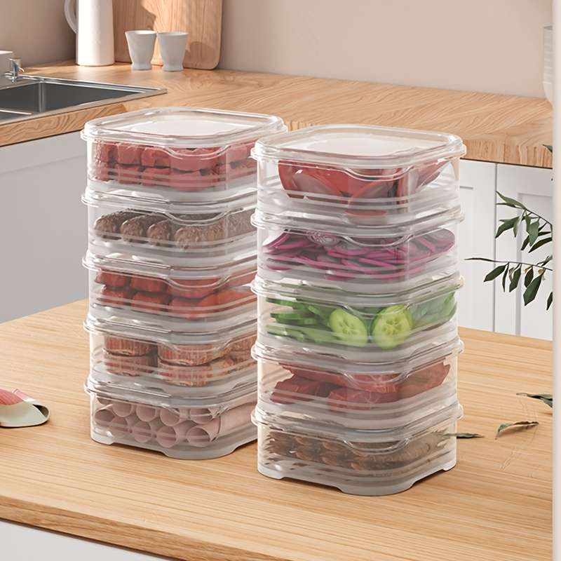 4pcs Clear Plastic Containers For Refrigerator With Lids