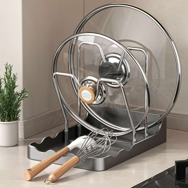 1pc Luxury Kitchen Pot Lid Holder with Drainboard