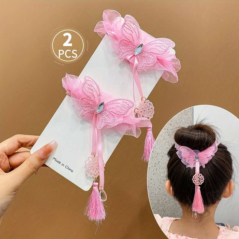 Girls Mesh Tassel Butterfly Hair Ties Hair Accessories Set
