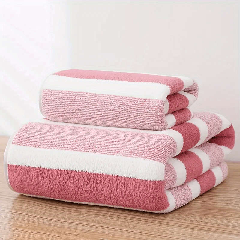 Ultra-Soft Striped Coral Fleece Bath Towels