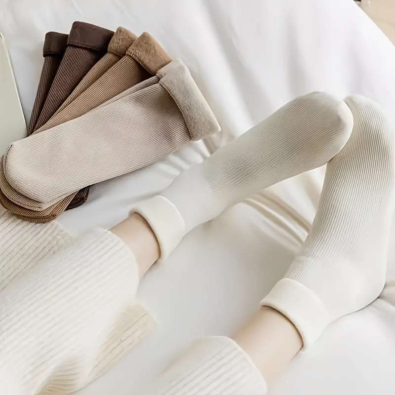 5pcs Cozy Plush-Lined Women's Mid-Calf Socks - Soft
