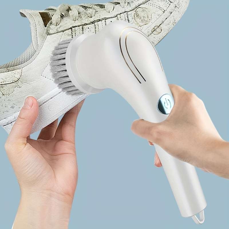 A Cordless Handheld Cleaning Brush with 5 Interchangeable Brush Heads
