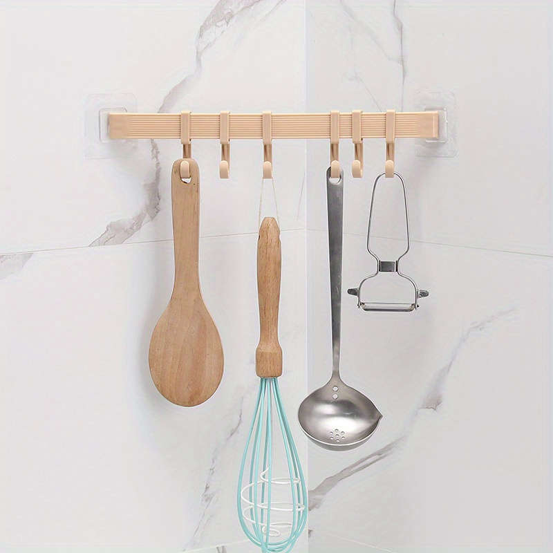 1 Set Adjustable Kitchen Storage Rack with 6 Wall Hooks