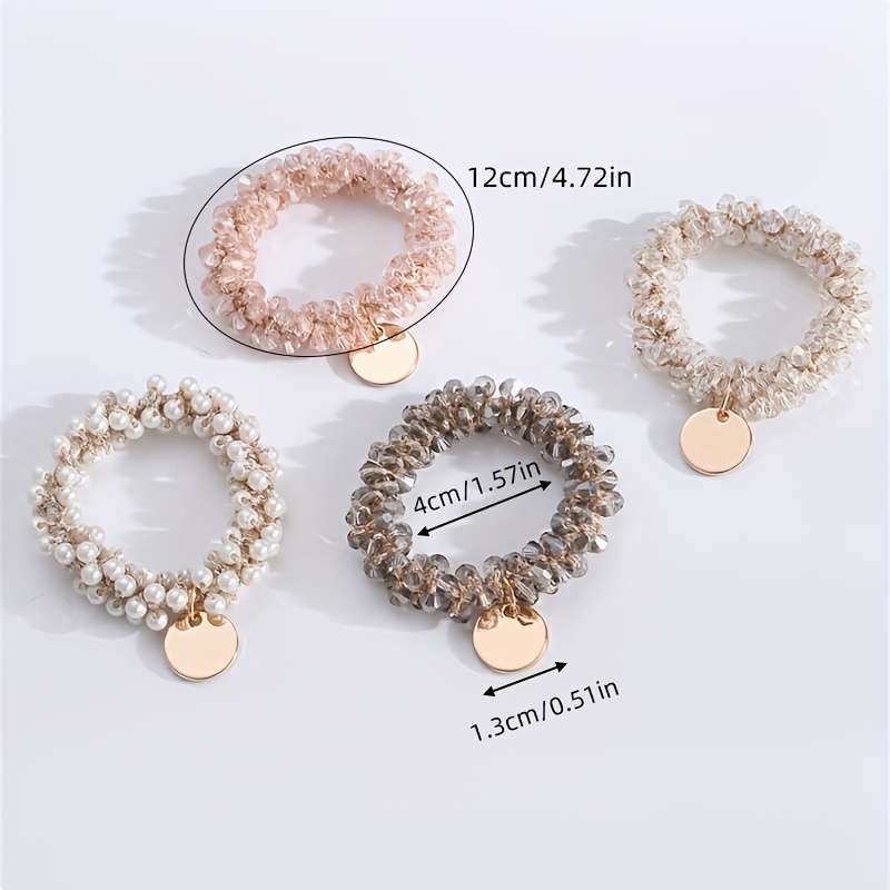 Elegant 4pcs Set of Faux Pearl And Crystal Hair Ties