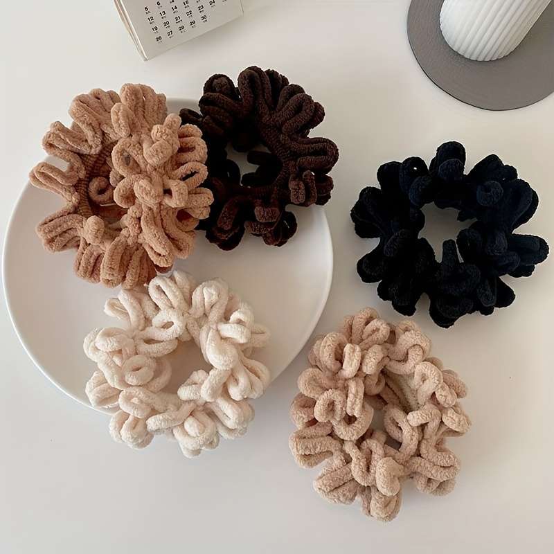 5pcs Soft Plush Ruffle Hair Ties