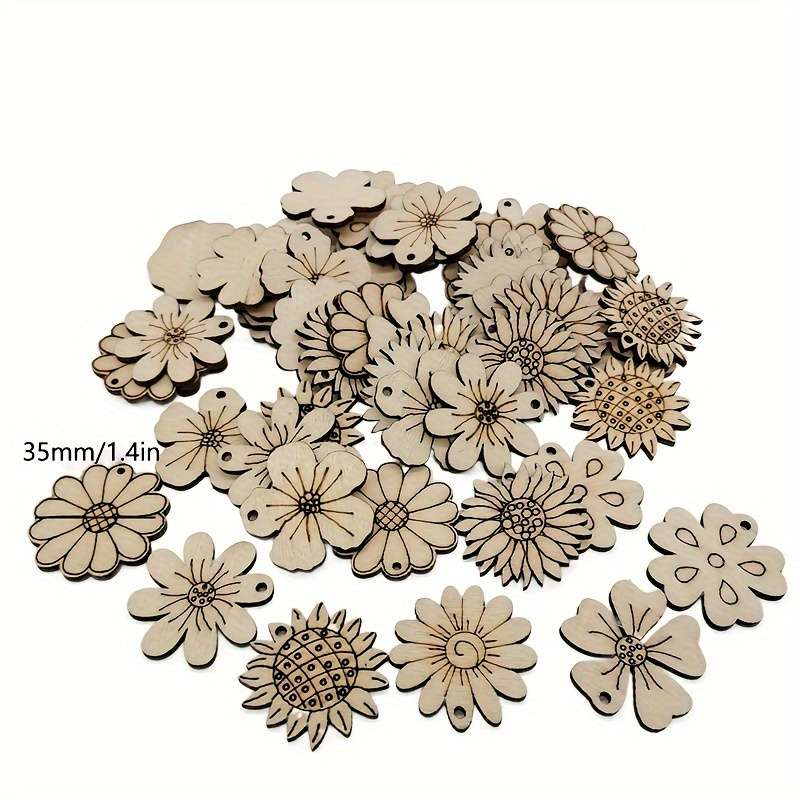 20pcs Mixed Mini Wooden Flowers Shapes fo