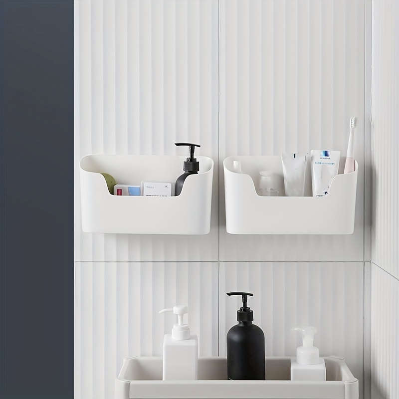 2pcs Punch-Free Wall-Mounted Plastic Storage Bins for Kitchen Bathroom