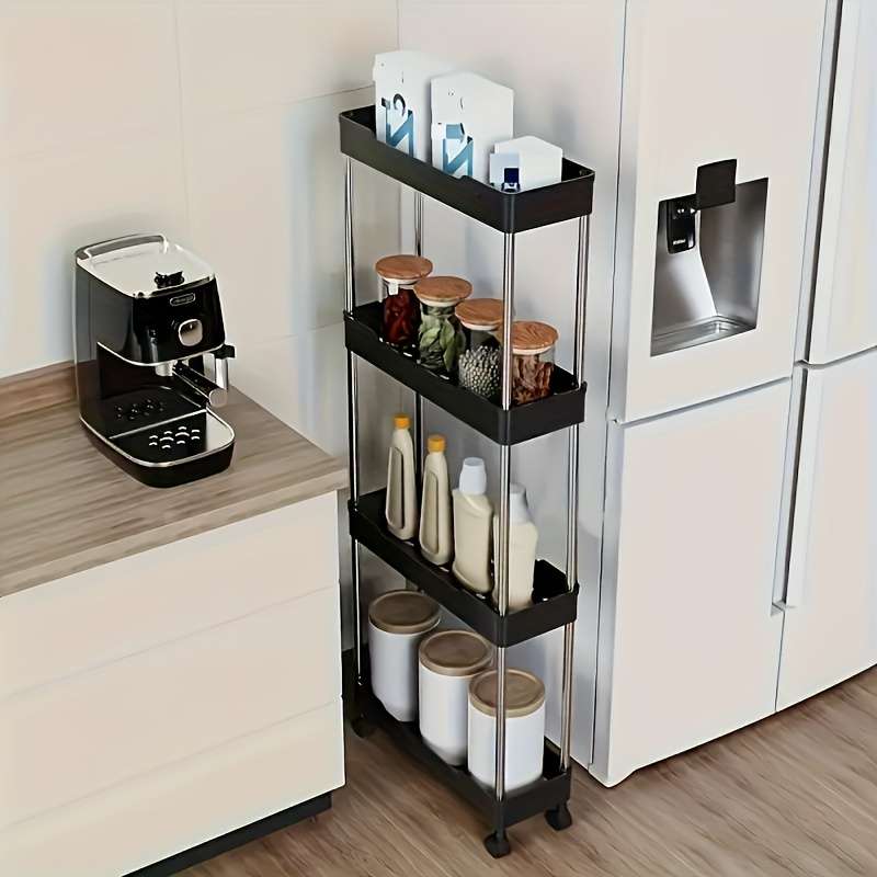 Sleek White Multi-Tier Rolling Storage Cart with Adjustable Shelves