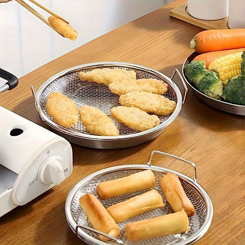 Reusable Round Stainless Steel Oil Filter Tray with Mesh Basket
