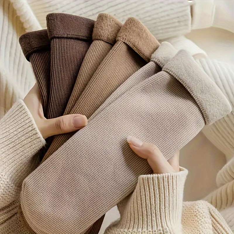 5pcs Cozy Plush-Lined Women's Mid-Calf Socks - Soft