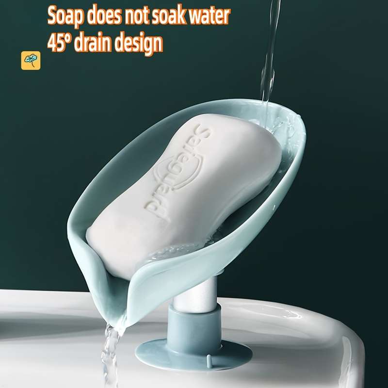 Leaf-Shaped Wall-Mounted Soap Dish with Suction Cup Base