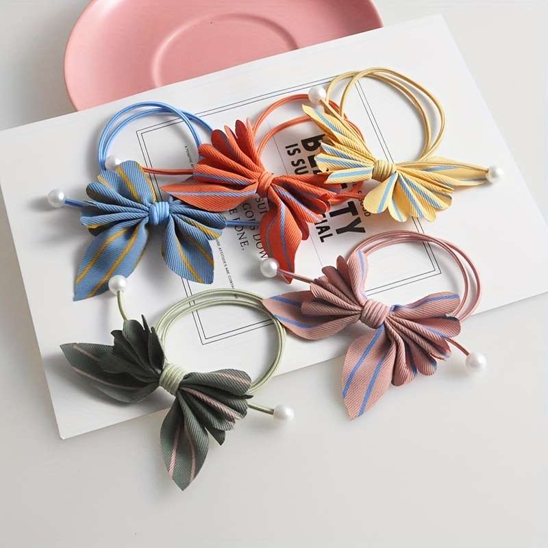 1pc Bowknot And Faux Pearl Hair Ties