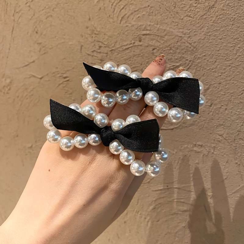 Vintage Faux Pearl Bowknot Hair Tie