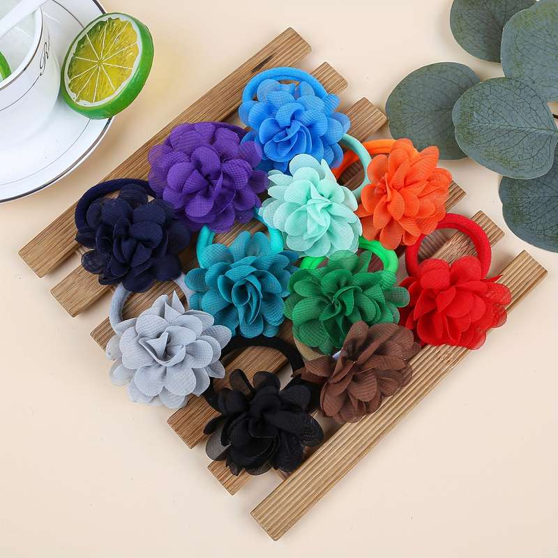 11pcs Chiffon Flower Hair Ties Set