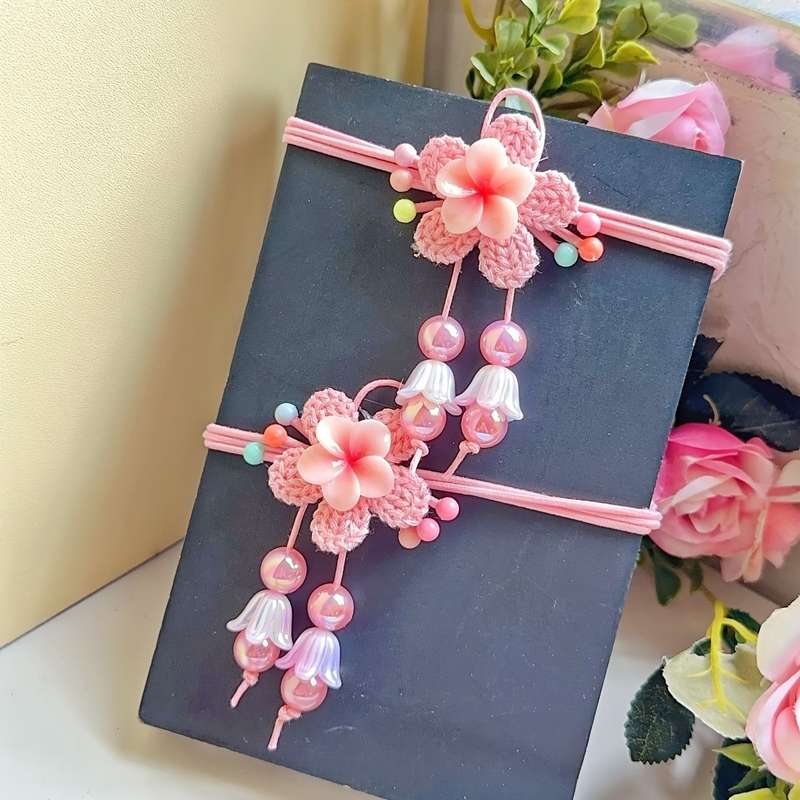 2PCS Cute Pink Tassel Hair Ties for Women