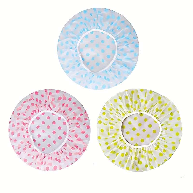 3pcs Adorable Polka Dot Printed Shower Caps