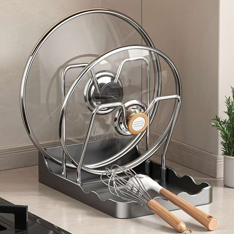 1pc Luxury Kitchen Pot Lid Holder with Drainboard