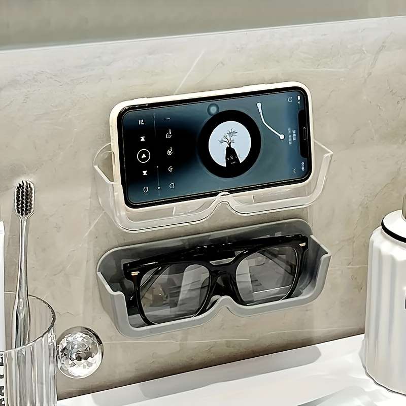 1pc Adhesive Wall-Mounted Bathroom Storage Shelf For