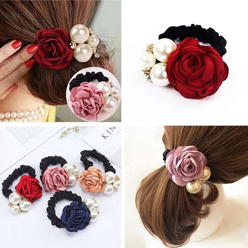 Korean Faux Pearl Fabric Rose Flower Hair