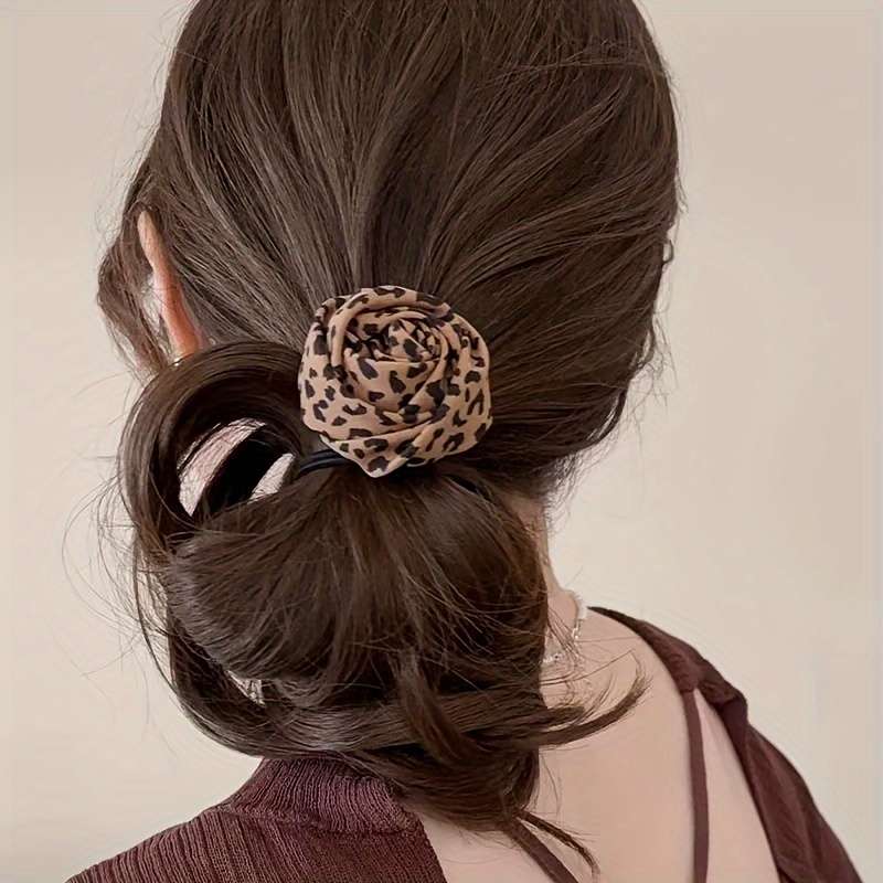Leopard Print Rose Flower Hair Ties