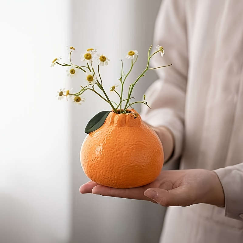 1pc Unique Orange Ceramic Vase for Hydroponics