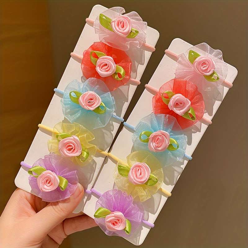 10pcs LEMON LOVE Floral Mesh Hair Ties