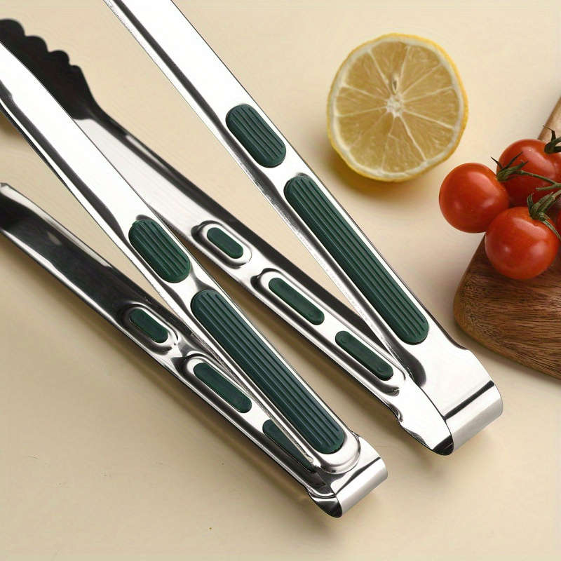1 Set Stainless Steel Food Tongs with Silicone Handle