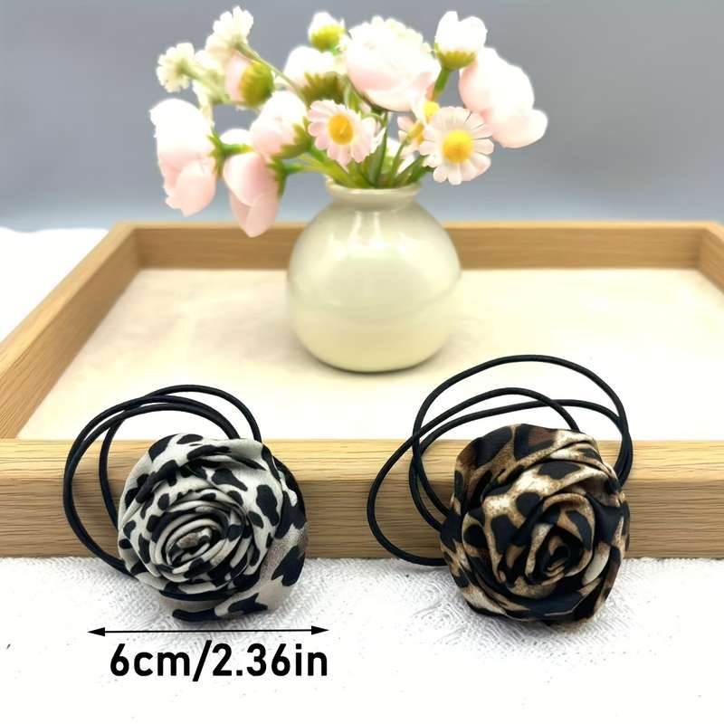 Leopard Print Rose Flower Hair Ties