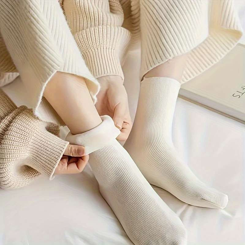 5pcs Cozy Plush-Lined Women's Mid-Calf Socks - Soft