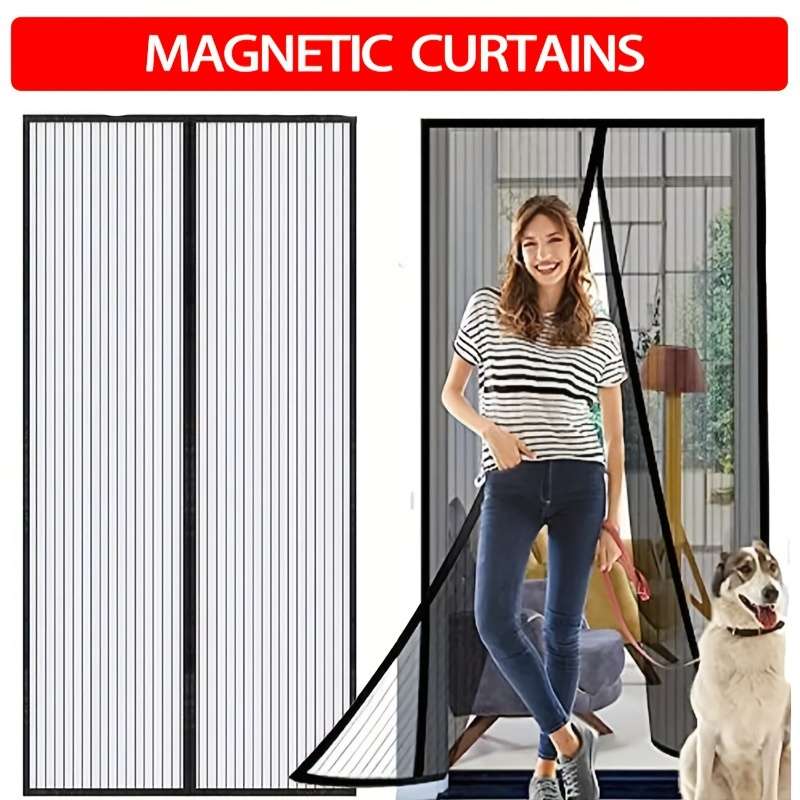 Easy-Install Magnetic Striped Gauze Door Curtain