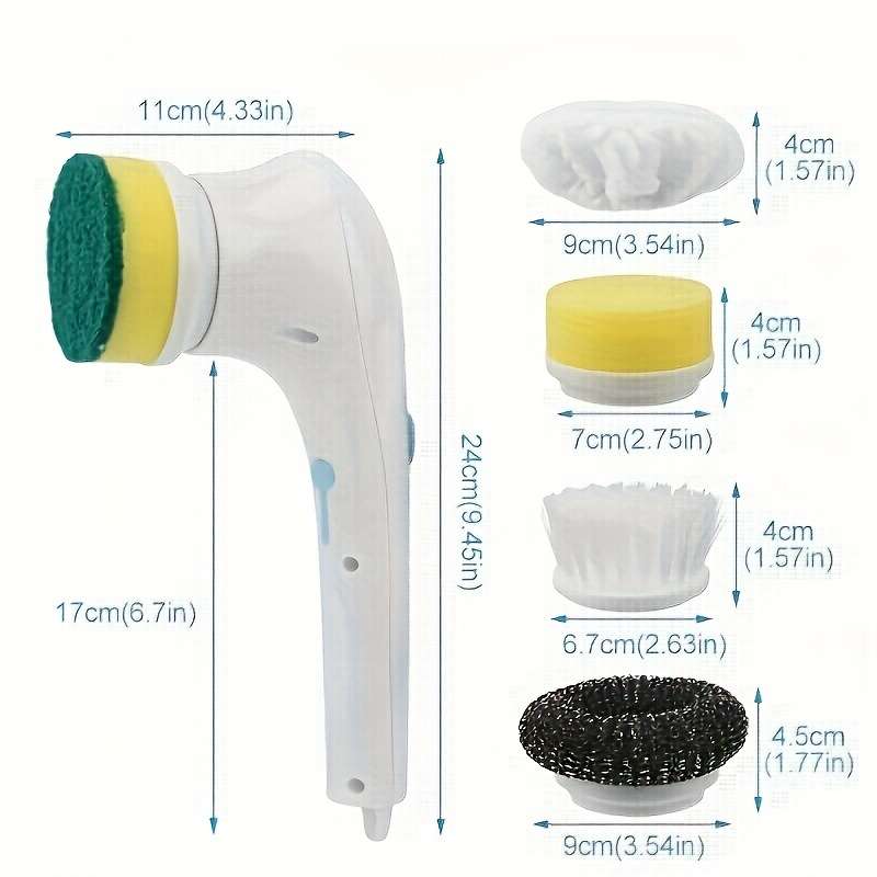 A Cordless Handheld Cleaning Brush with 5 Interchangeable Brush Heads