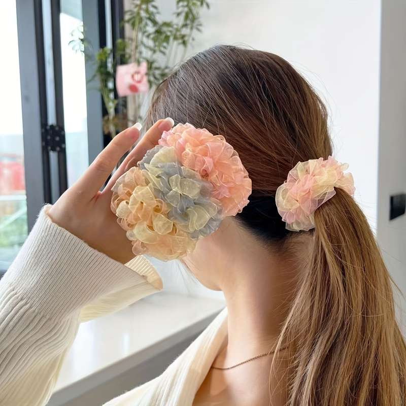 5pcs Sweet & Cute Floral Mesh Scrunchie Set