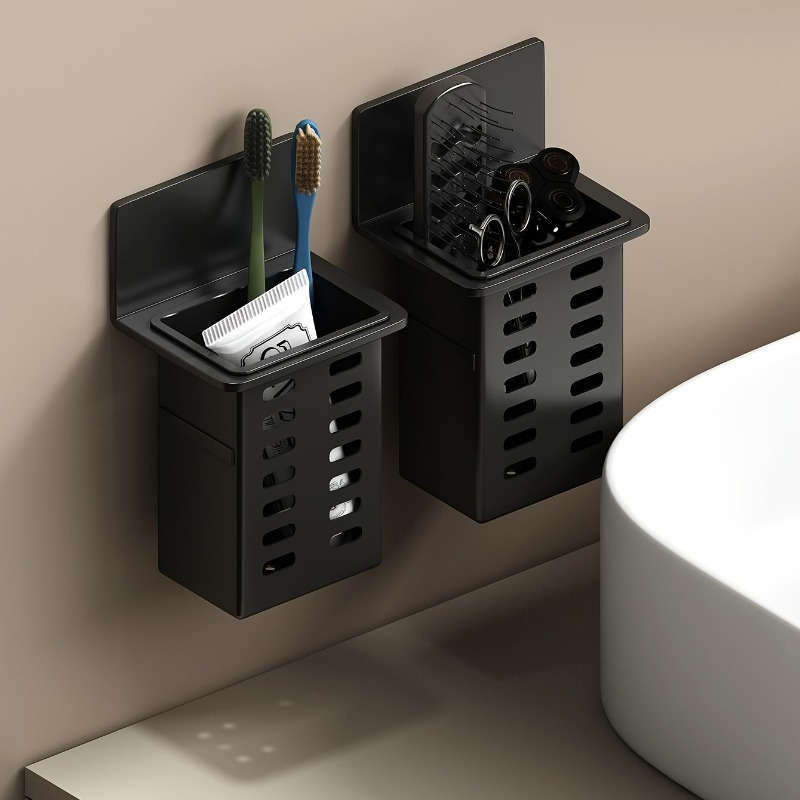 Black Resin Punch-Free Wall-Mounted Storage Cubby Shelf
